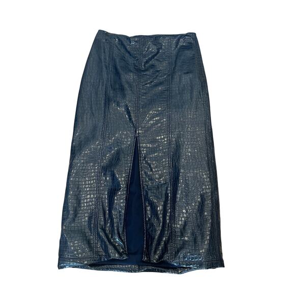 Tanya Taylor Blue Faux Leather Pencil Skirt Size 6 Croc Embossed Designer $425 - Picture 9 of 13